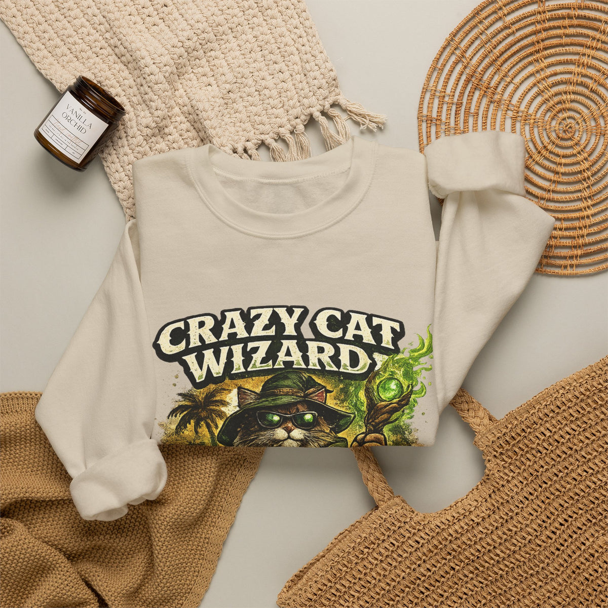Crazy Cat Wizard Funny Fantasy Art Sweatshirt