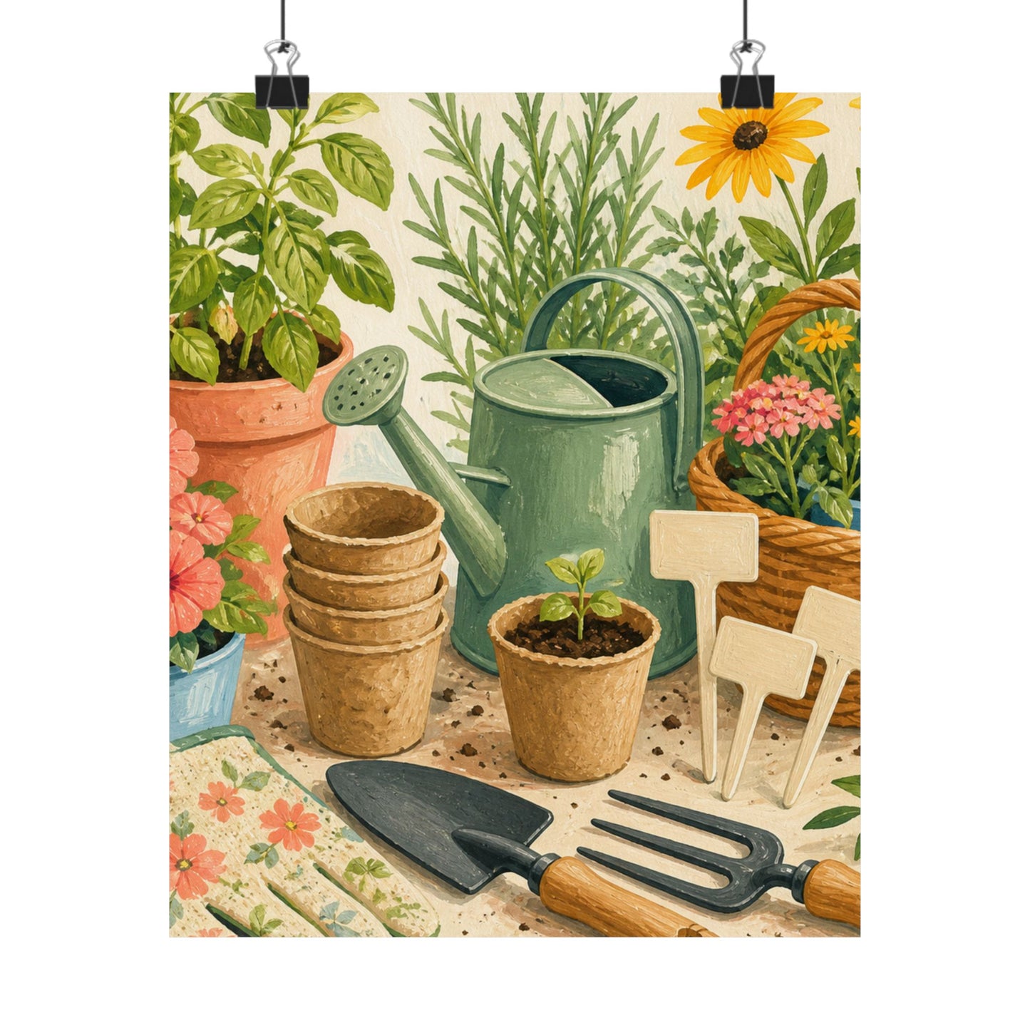 Colorful Gardening Tools and Flowers Hobby Poster