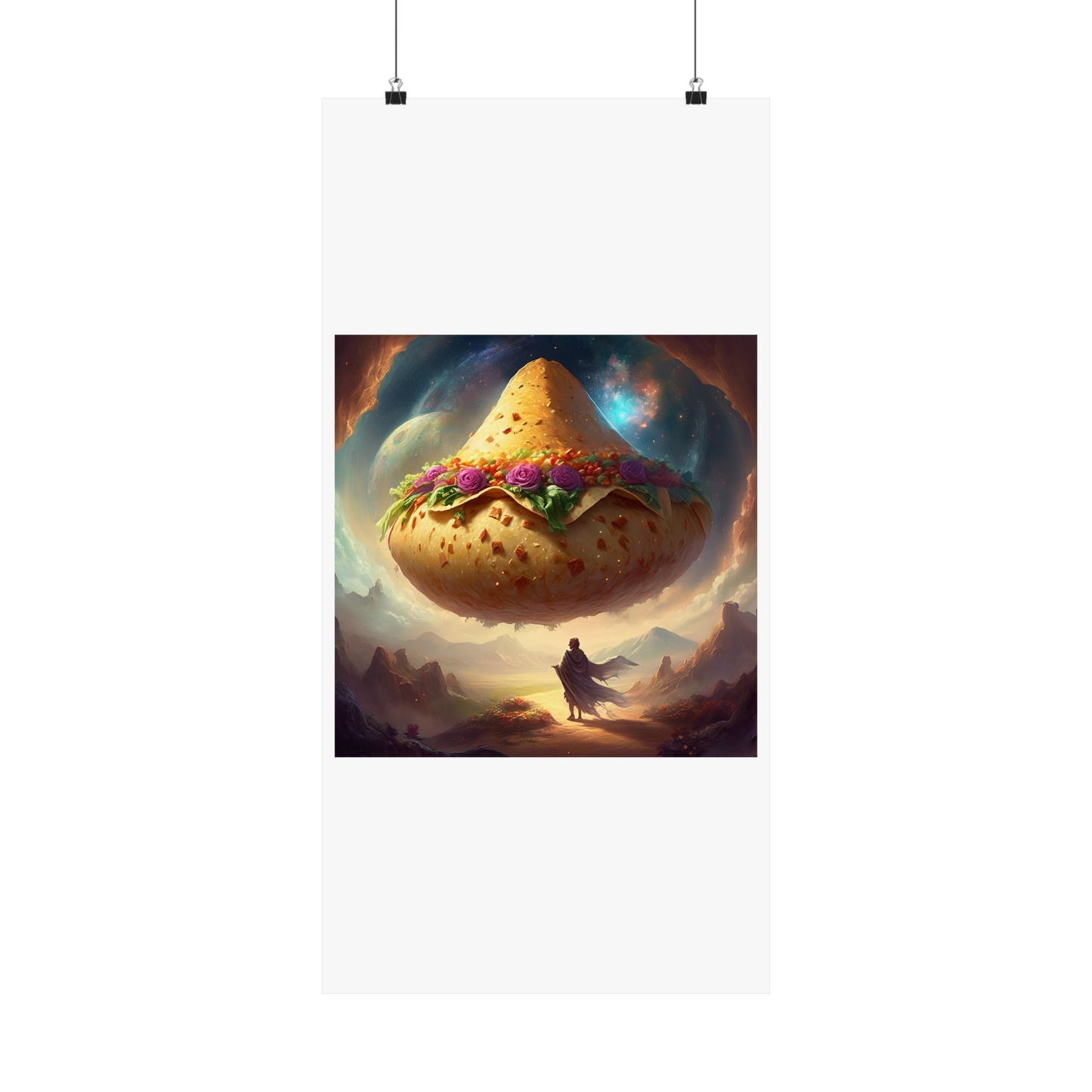 Cosmic Taco Planetoid Surreal Food Fantasy Art Poster