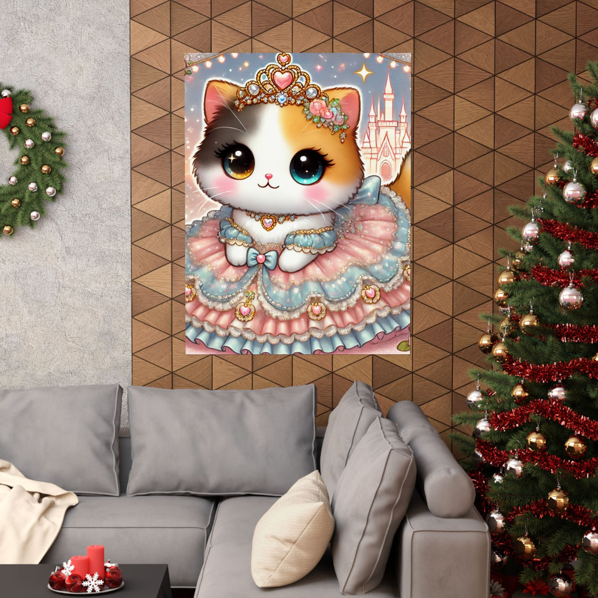 Pastel Princess Calico Cat Fantasy Wall Art Poster