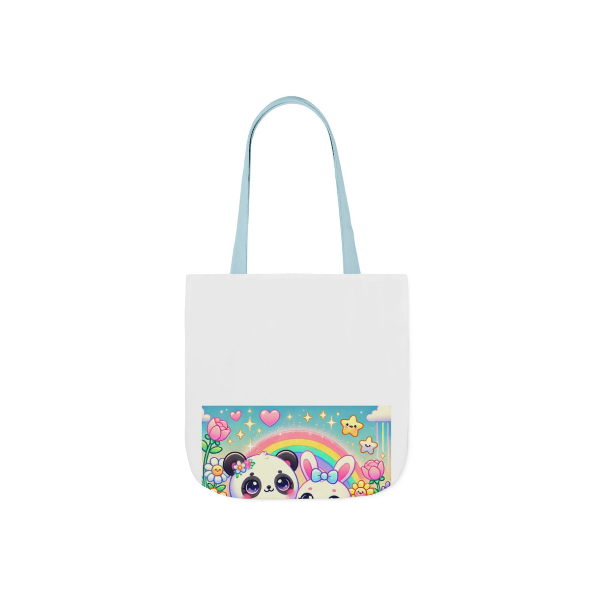 Pastel Panda and Bunny Rainbow Garden Canvas Tote Bag