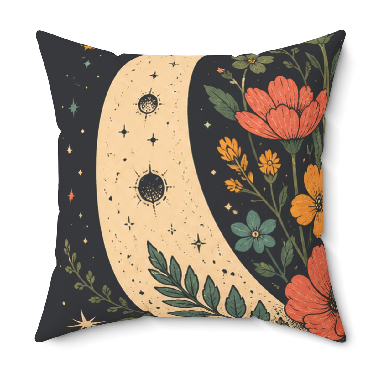 Celestial Wildflower Moon Botanical Decorative Pillow