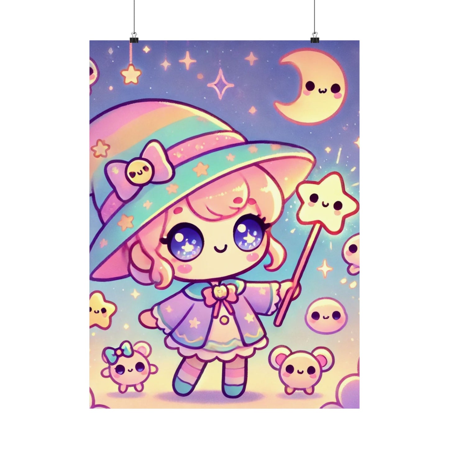 Kawaii Moon Wand Pastel Fantasy Wall Art Poster