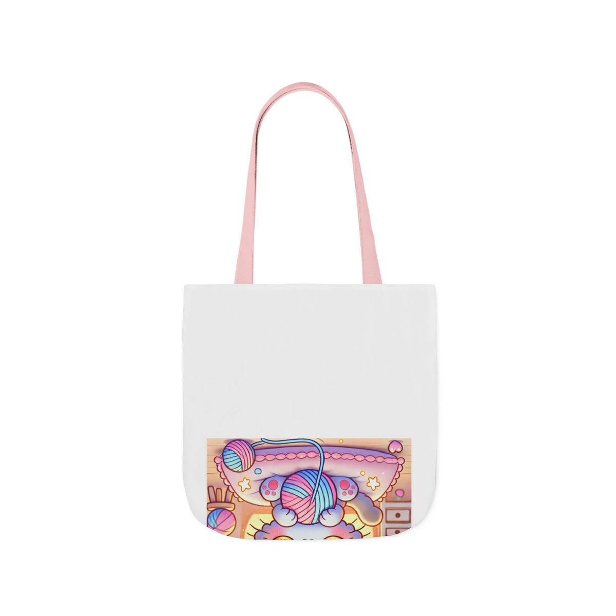 Cozy Kawaii Knitting Cat Pastel Yarn Canvas Tote Bag