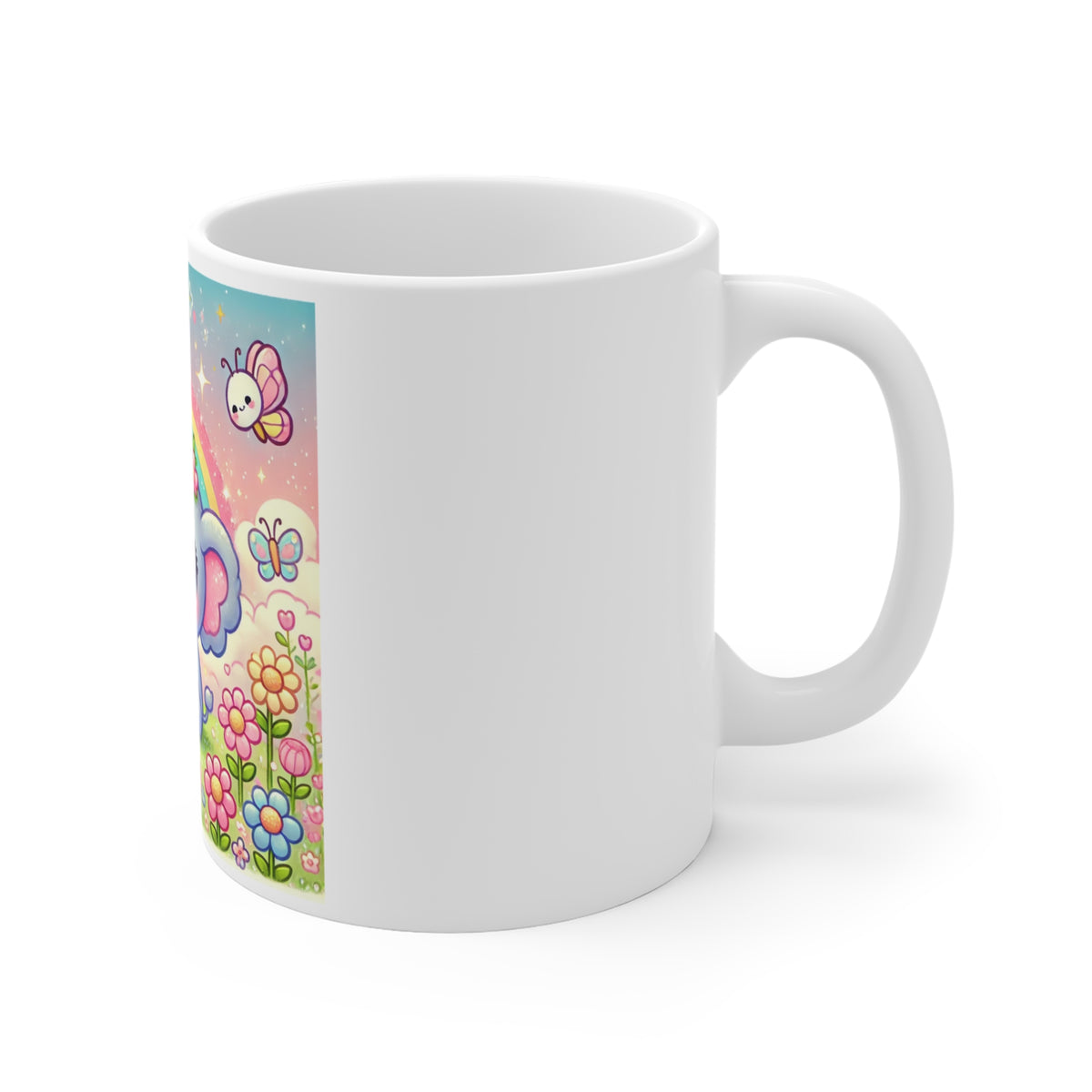 Pastel Rainbow Baby Elephant Floral Coffee Mug