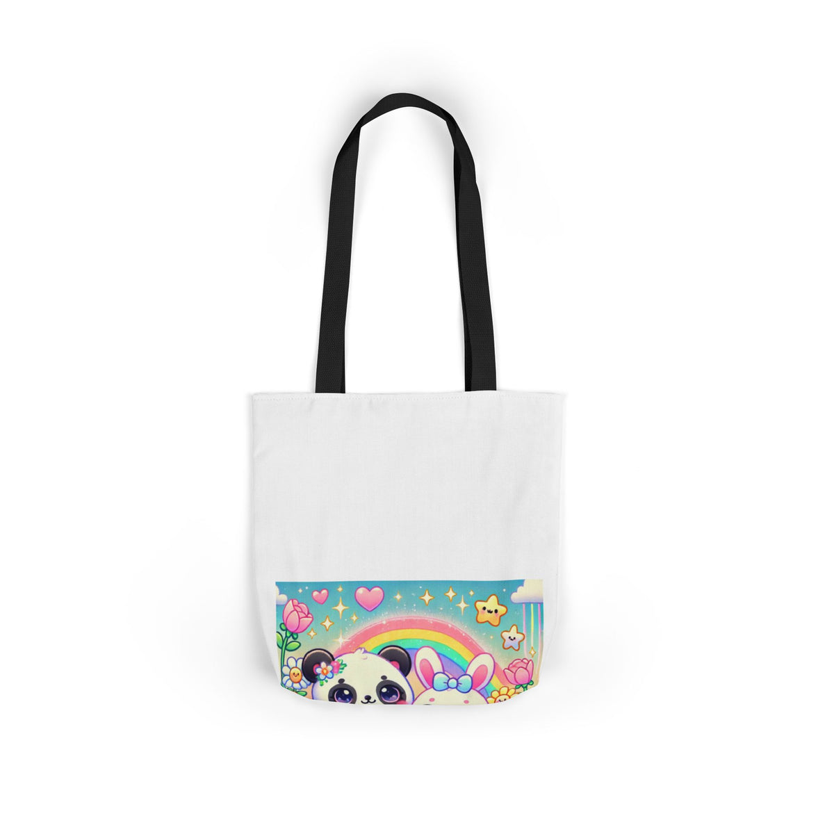 Pastel Panda and Bunny Rainbow Garden Canvas Tote Bag