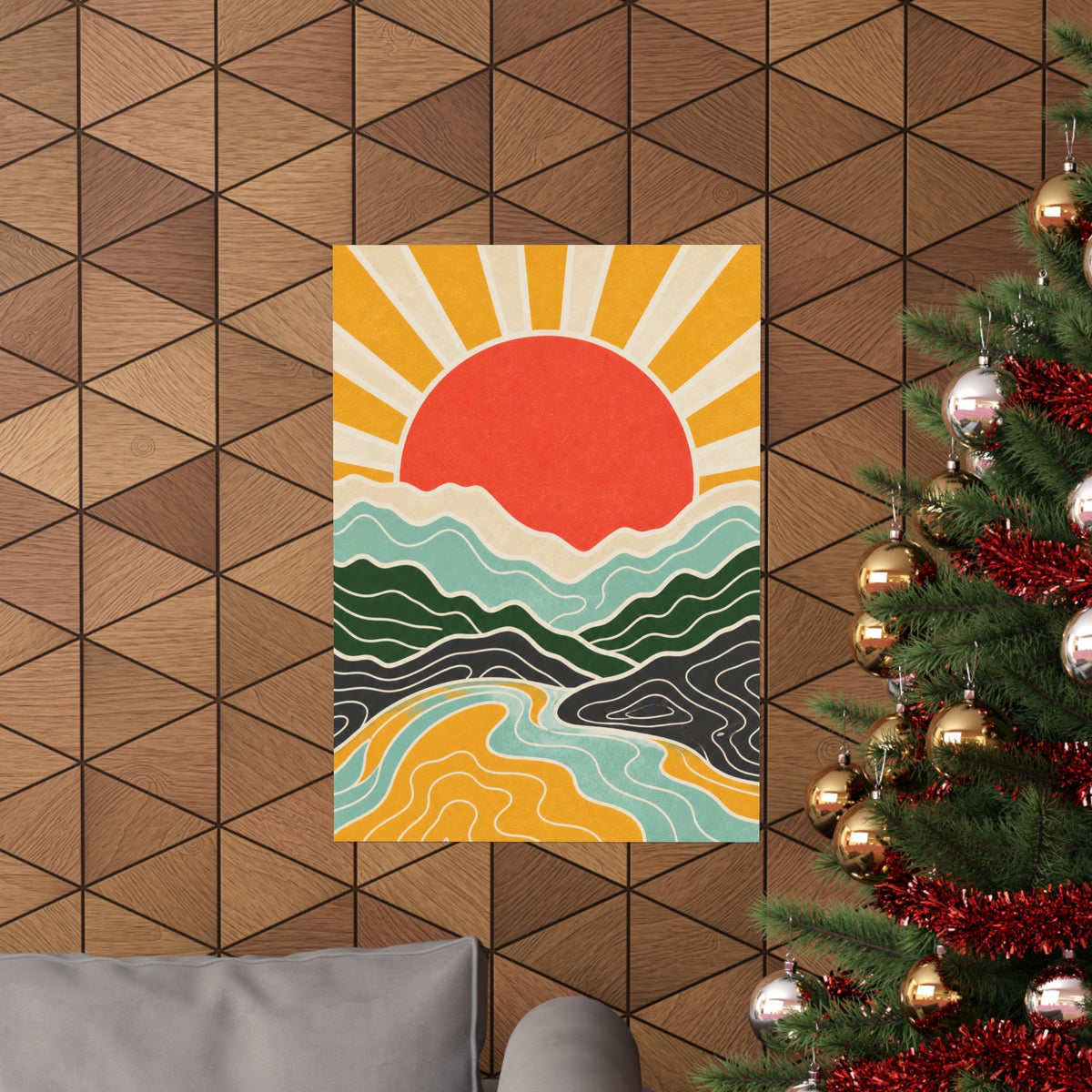 Topographic Sunrise Mid Century Mountain Art Poster