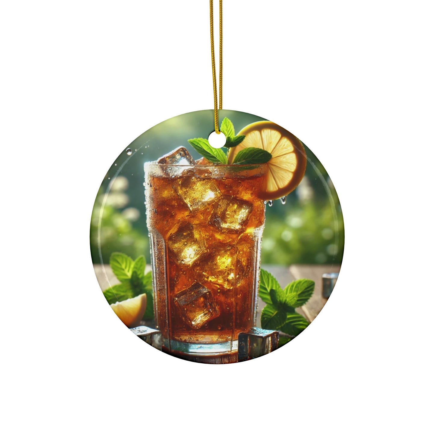 Sunlit Iced Tea Lemon Mint Ceramic Ornament, Holiday Keepsake and Gift