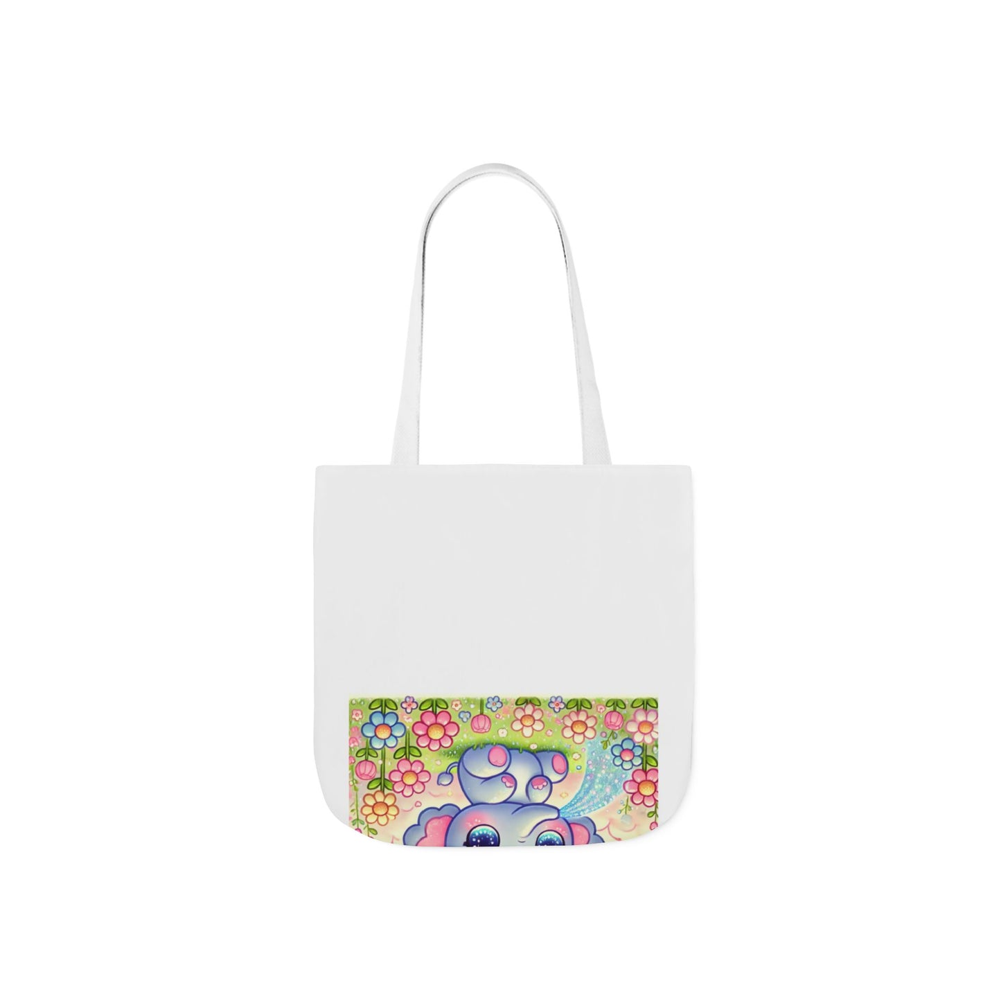 Pastel Rainbow Baby Elephant Floral Canvas Tote Bag
