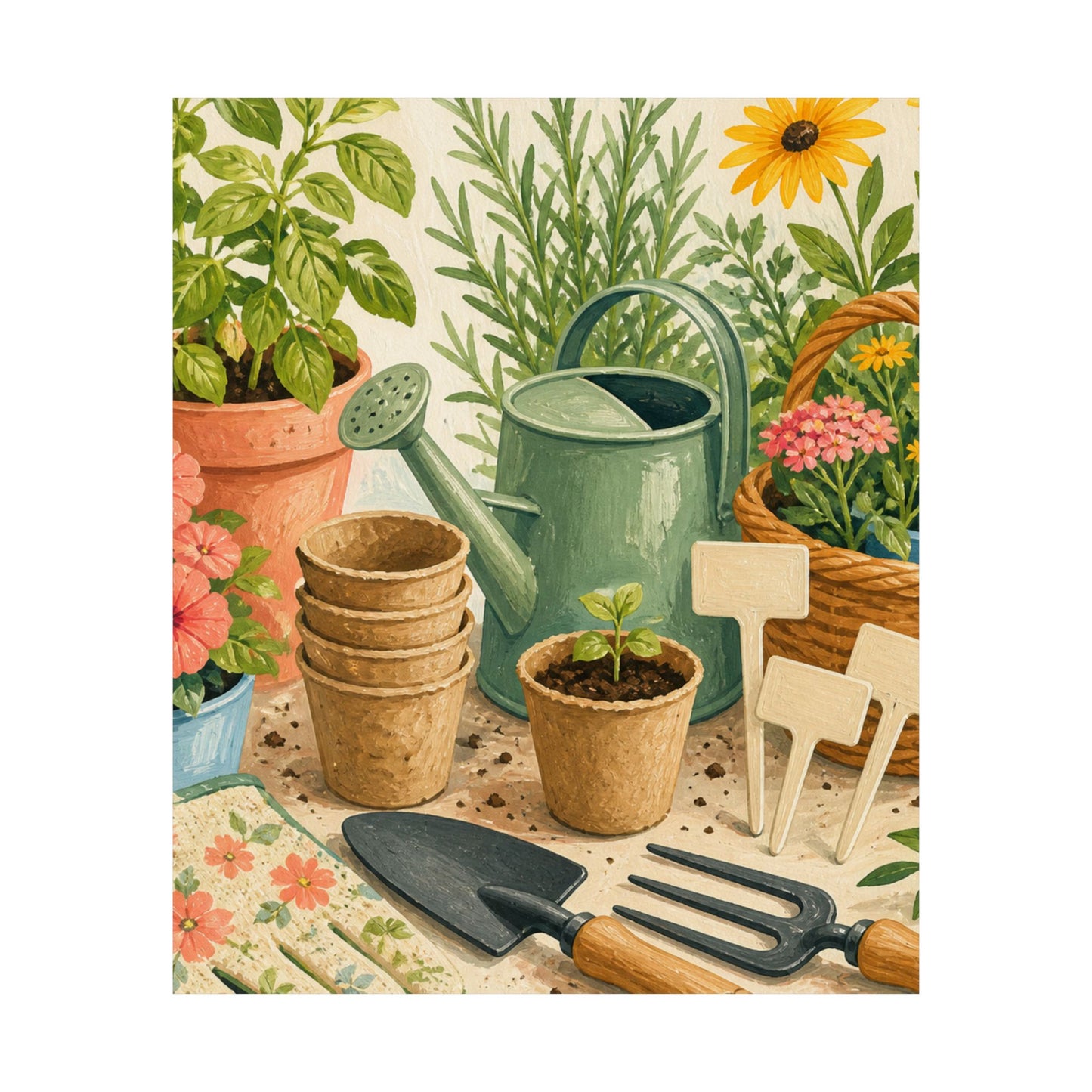 Colorful Gardening Tools and Flowers Hobby Poster