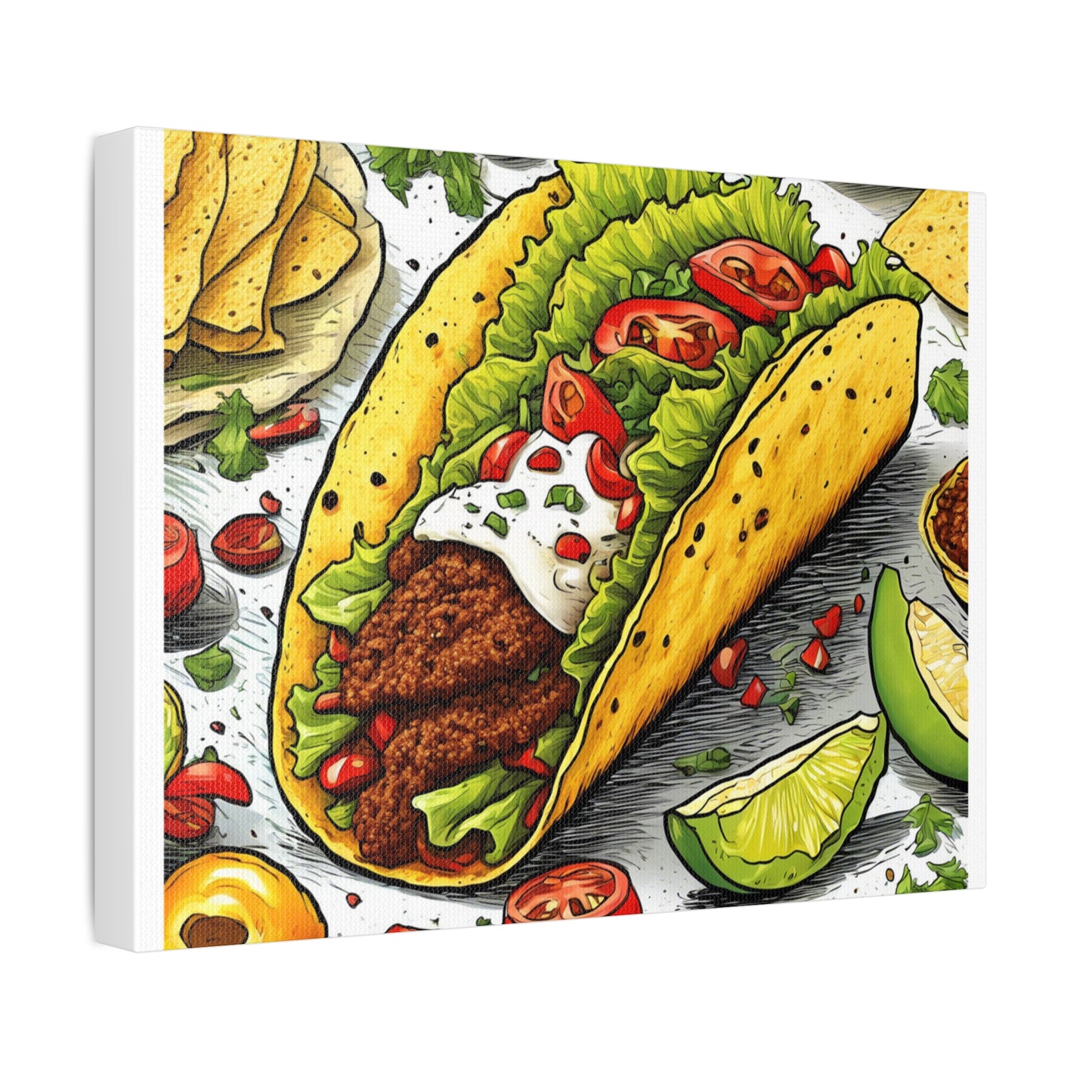 Bold Taco Illustration Foodie Gift Art Canvas