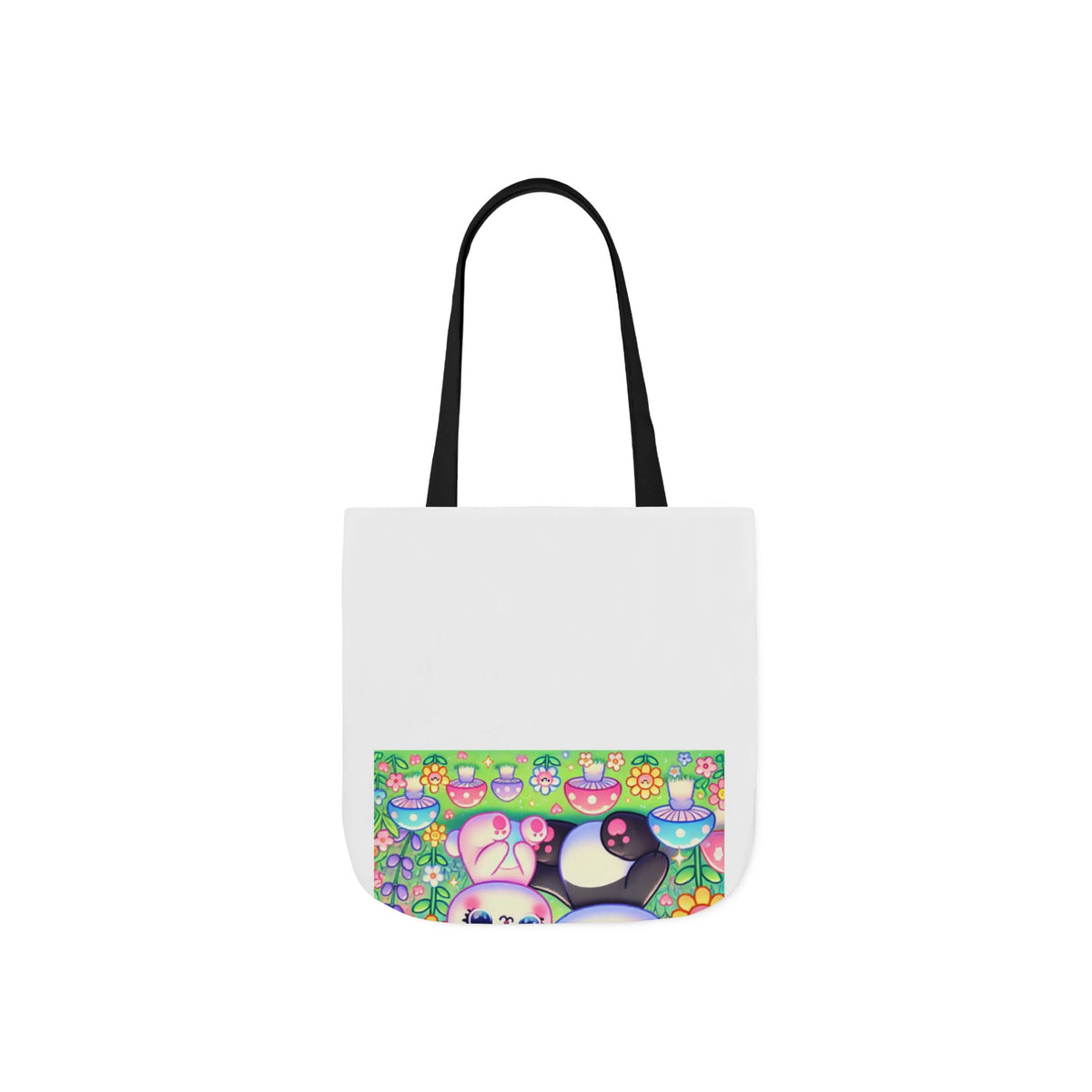 Pastel Panda and Bunny Rainbow Garden Canvas Tote Bag