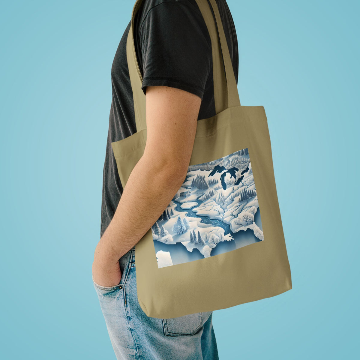 Winter USA Dreamscape Snowy Map Tote Bag Geography Travel Gift
