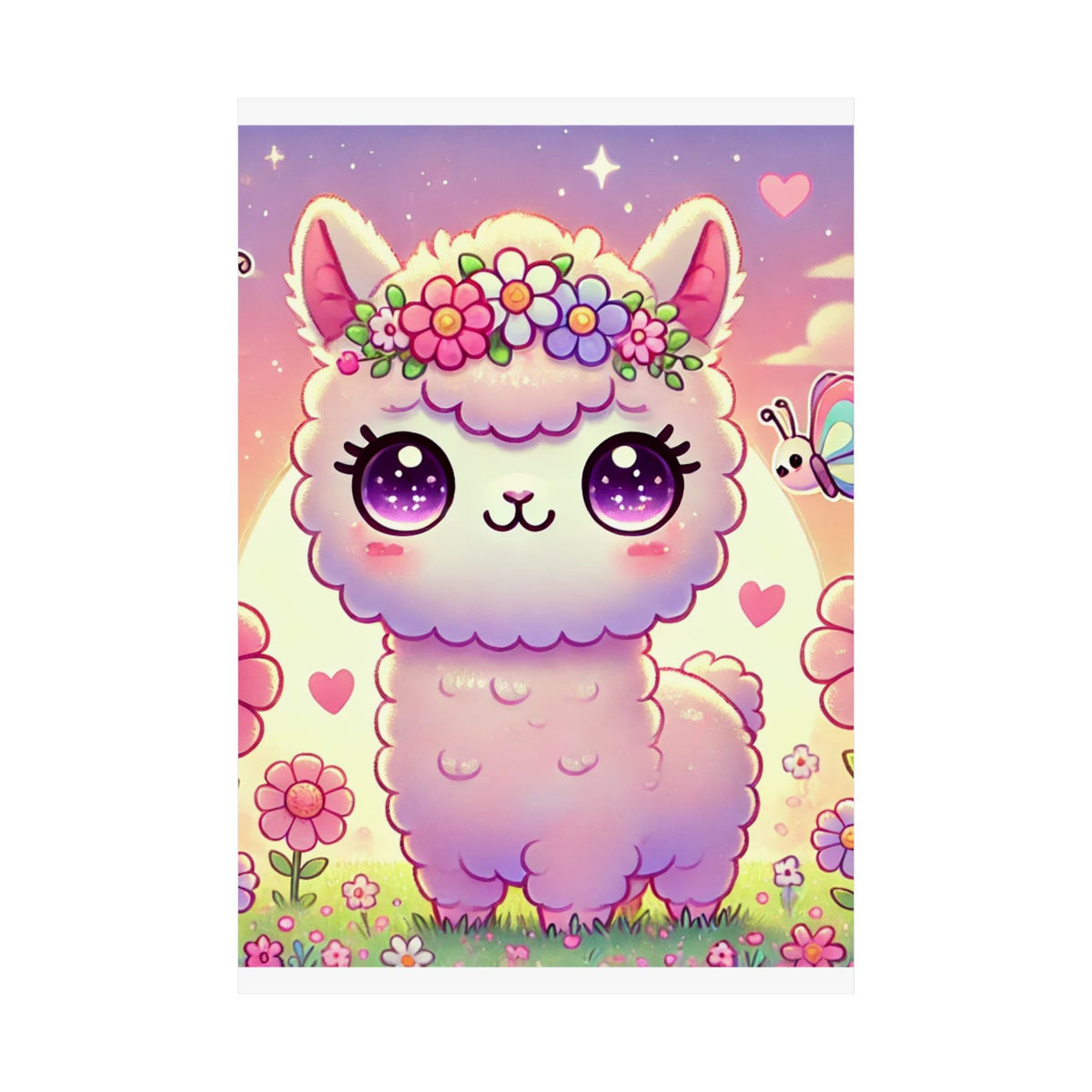 Pastel Floral Alpaca Garden Kawaii Wall Art Poster