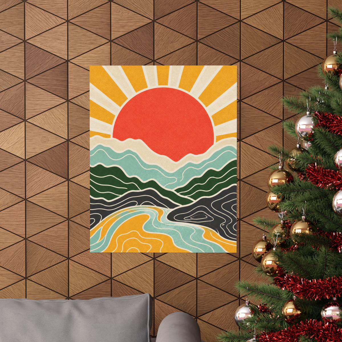 Topographic Sunrise Mid Century Mountain Art Poster