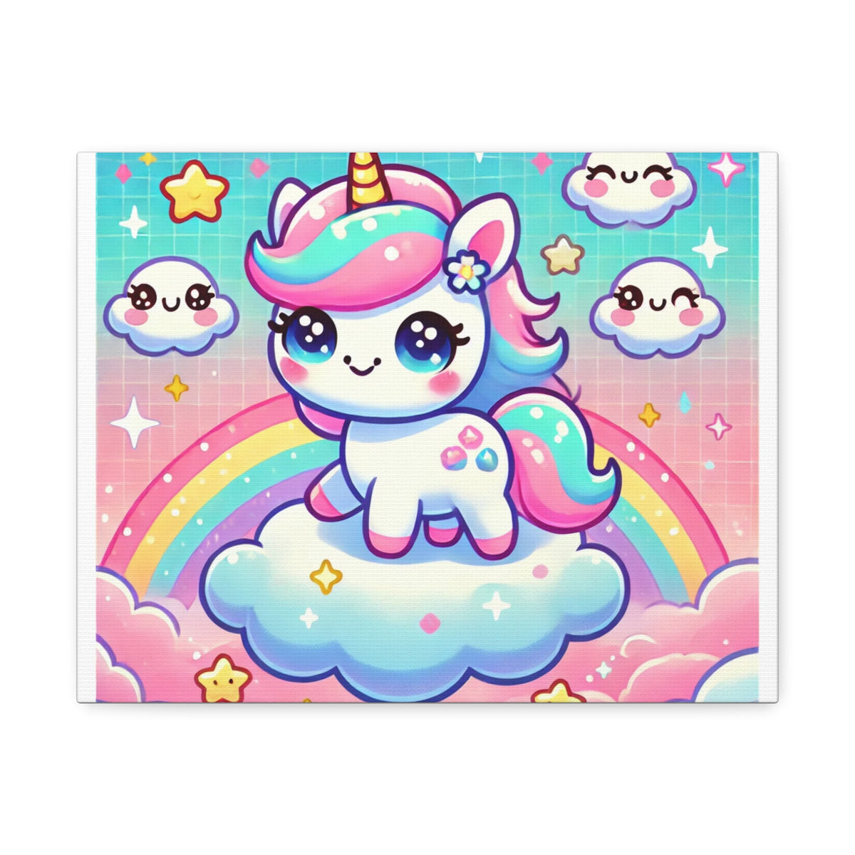Pastel Rainbow Unicorn Cloud Kawaii Canvas Wall Art