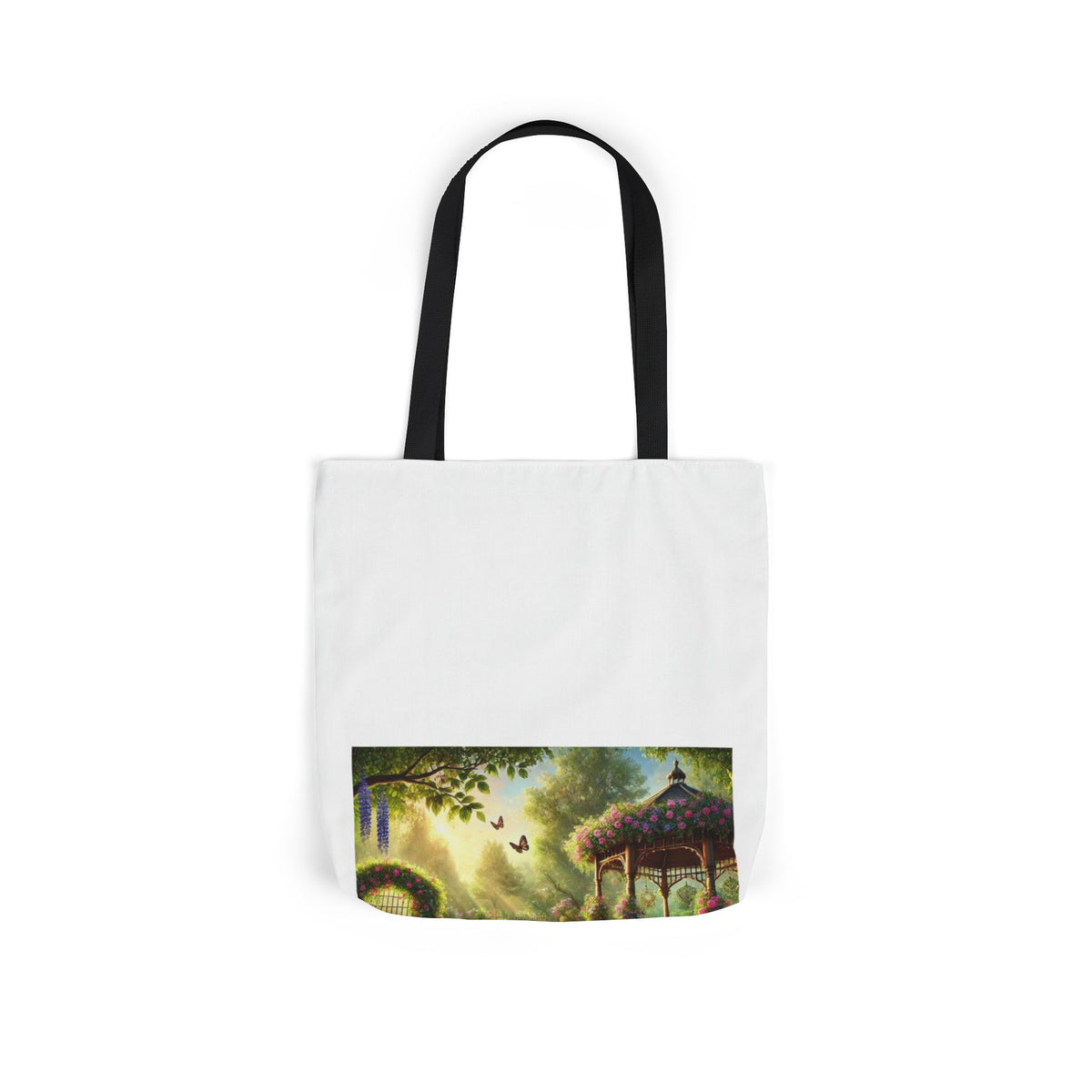 Sunlit Rose Gazebo Cottage Garden Canvas Tote Bag