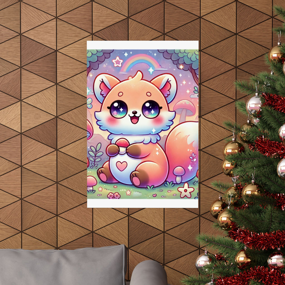 Pastel Woodland Fox Mushroom Kawaii Wall Art Poster