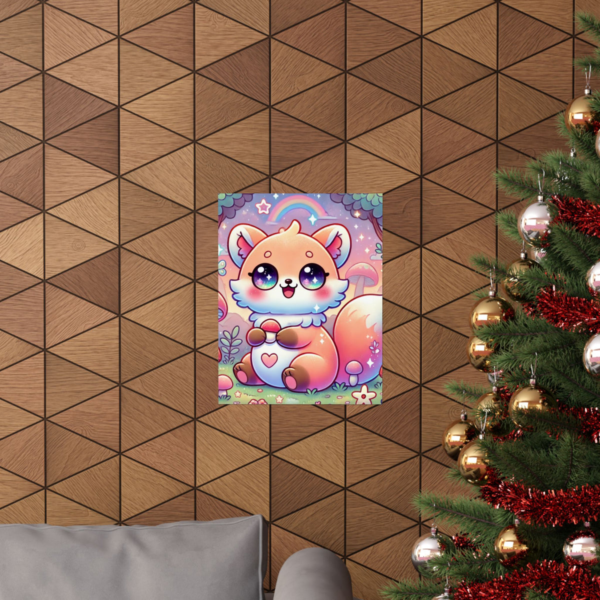 Pastel Woodland Fox Mushroom Kawaii Wall Art Poster