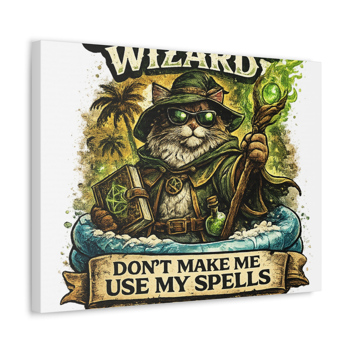 Crazy Cat Wizard Funny Fantasy Magic Canvas Art