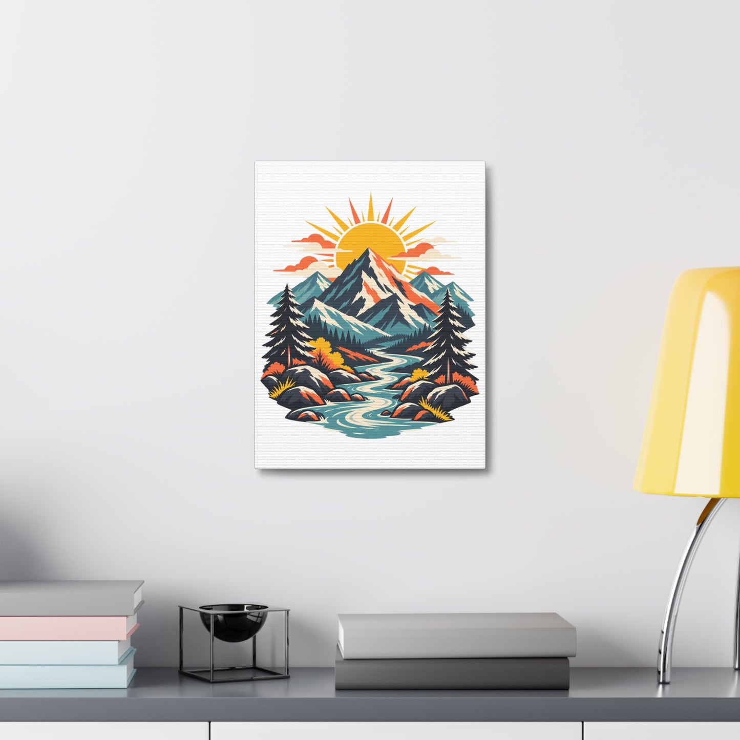 Alpine Sunrise River Mountain Adventure Canvas Wall Art