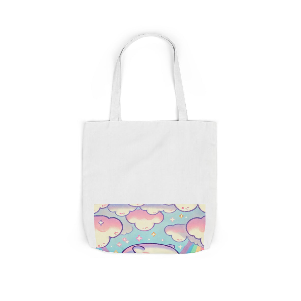 Kawaii Rainbow Whale Pastel Cloud Canvas Tote Bag