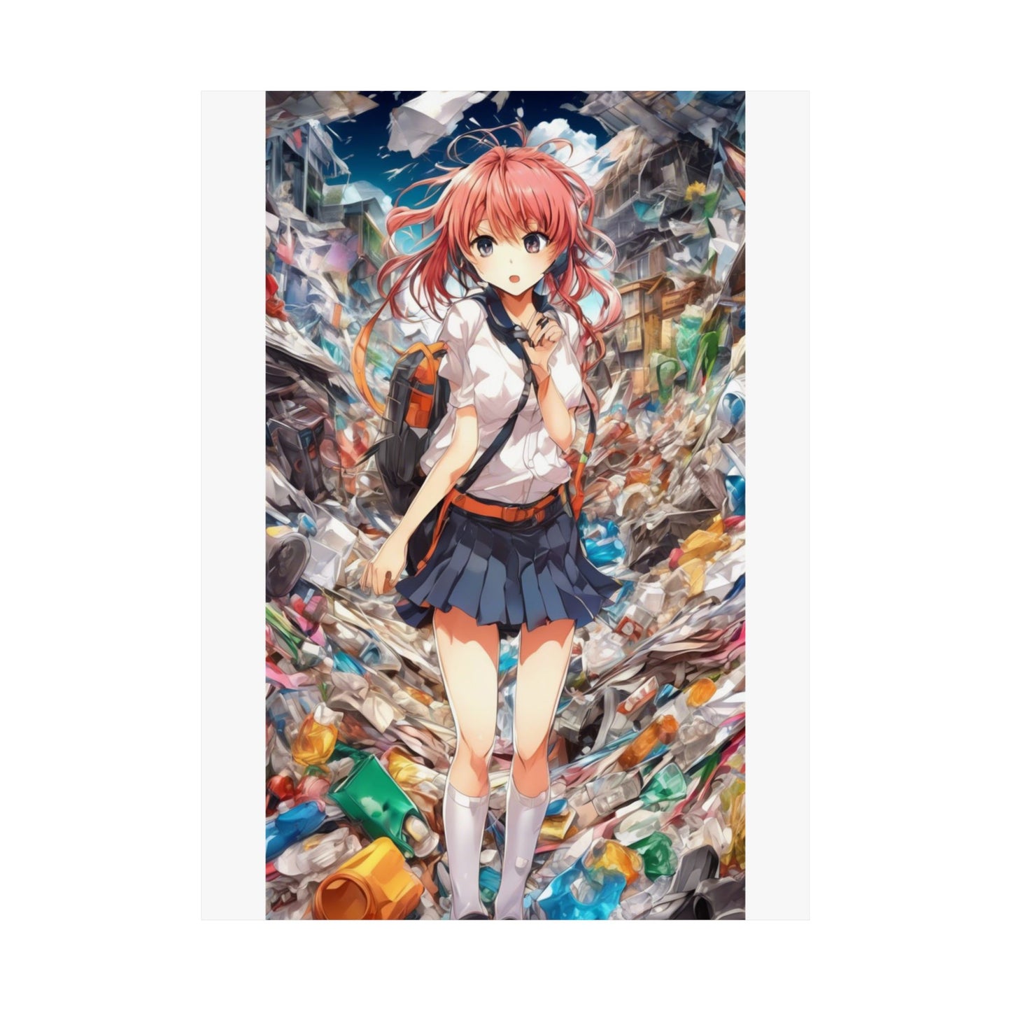 Recycling Day Anime Schoolgirl Eco Street Art Poster