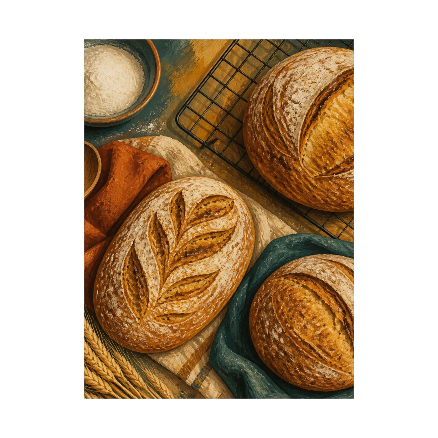 Artisan Bread Baking Still Life Poster