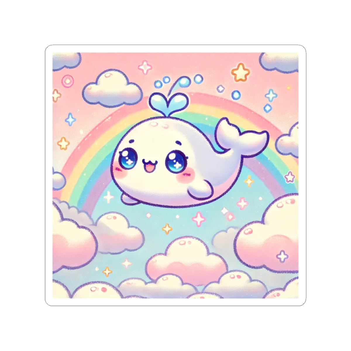 Kawaii Rainbow Whale Pastel Cloud Sticker