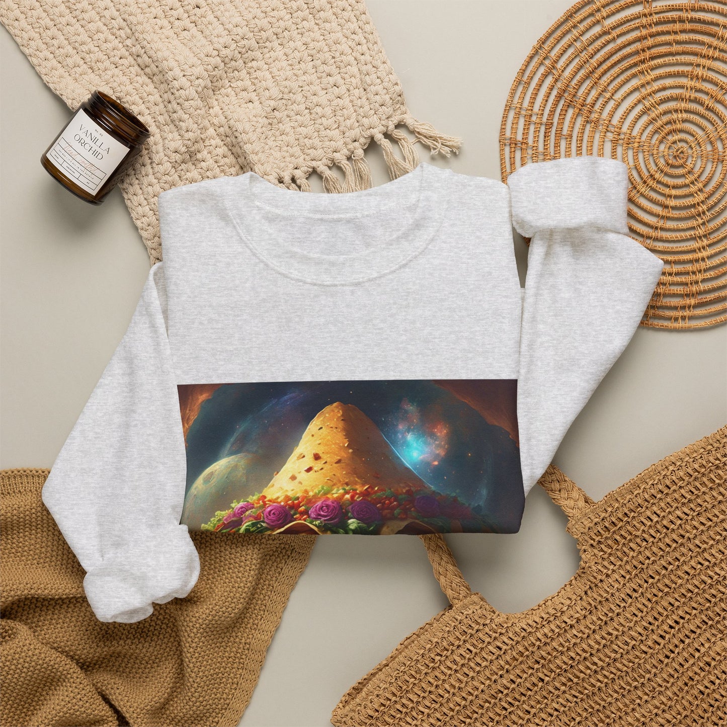 Cosmic Taco Planetoid Surreal Food Fantasy Art Sweatshirt
