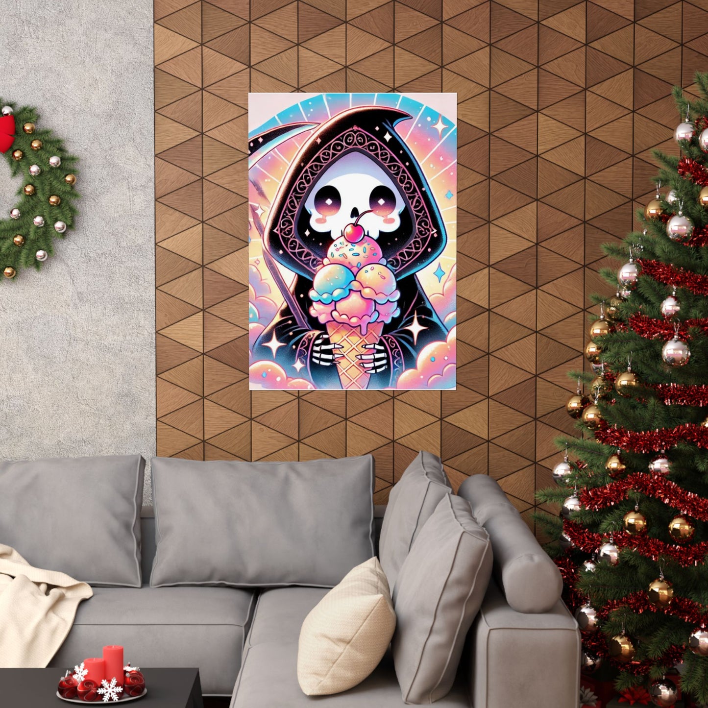 Cute Grim Reaper Ice Cream Pastel Novelty Poster