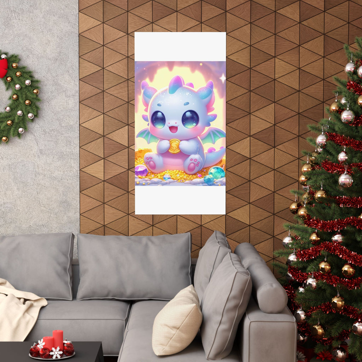 Pastel Treasure Dragon Kawaii Fantasy Wall Art Poster