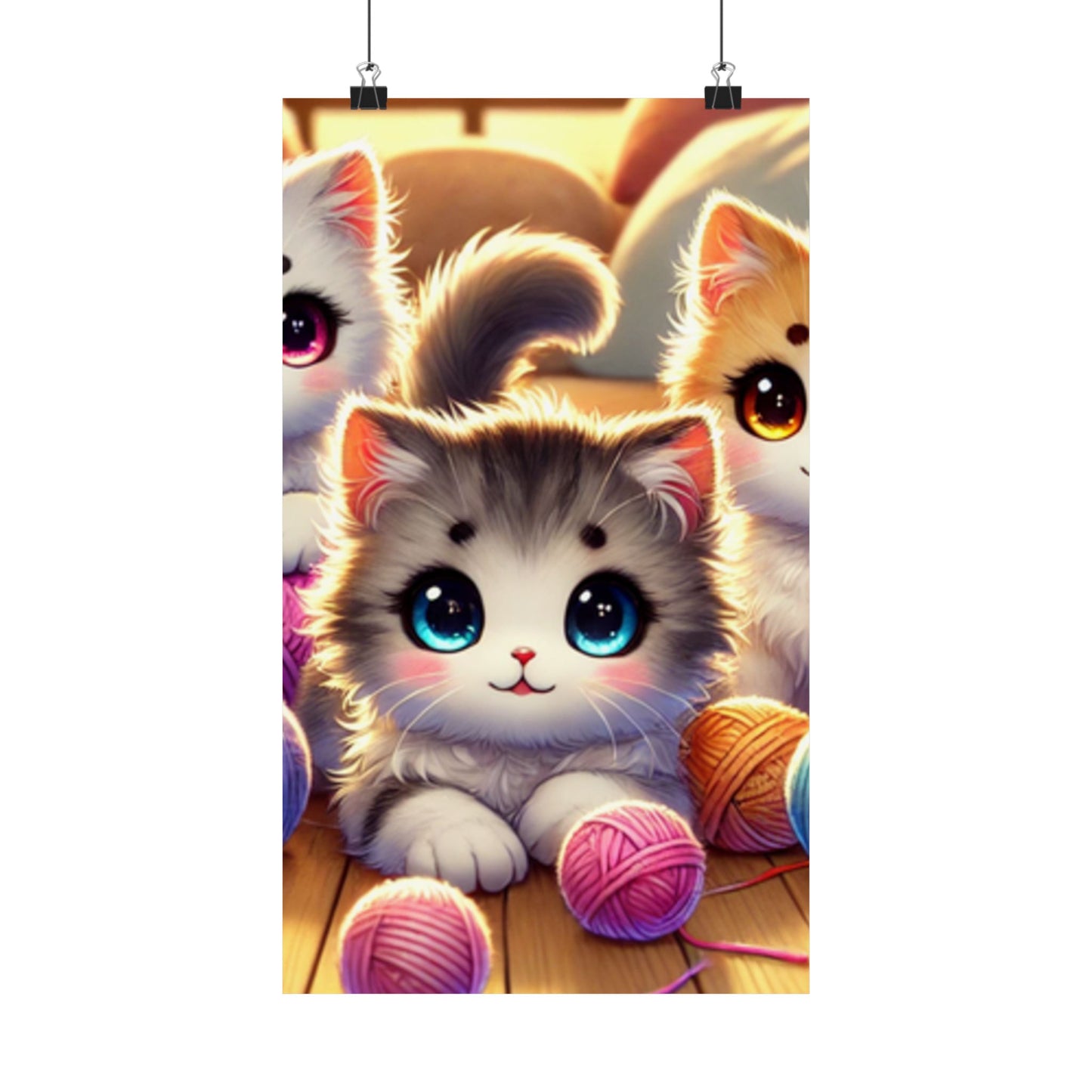 Cozy Yarn Kittens Cute Cat Poster Knitting Room Wall Art Decor