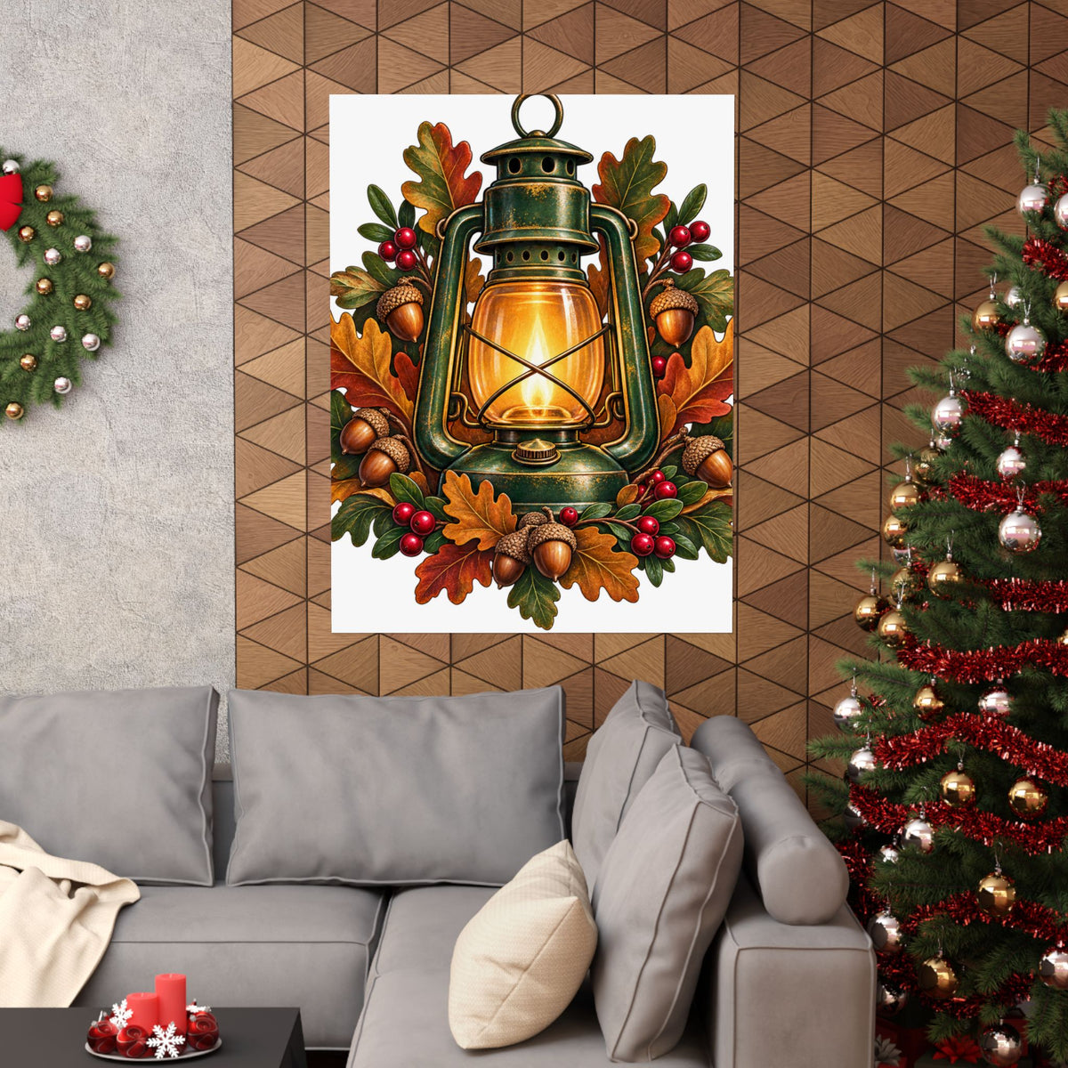 Autumn Oak Lantern and Acorns Poster