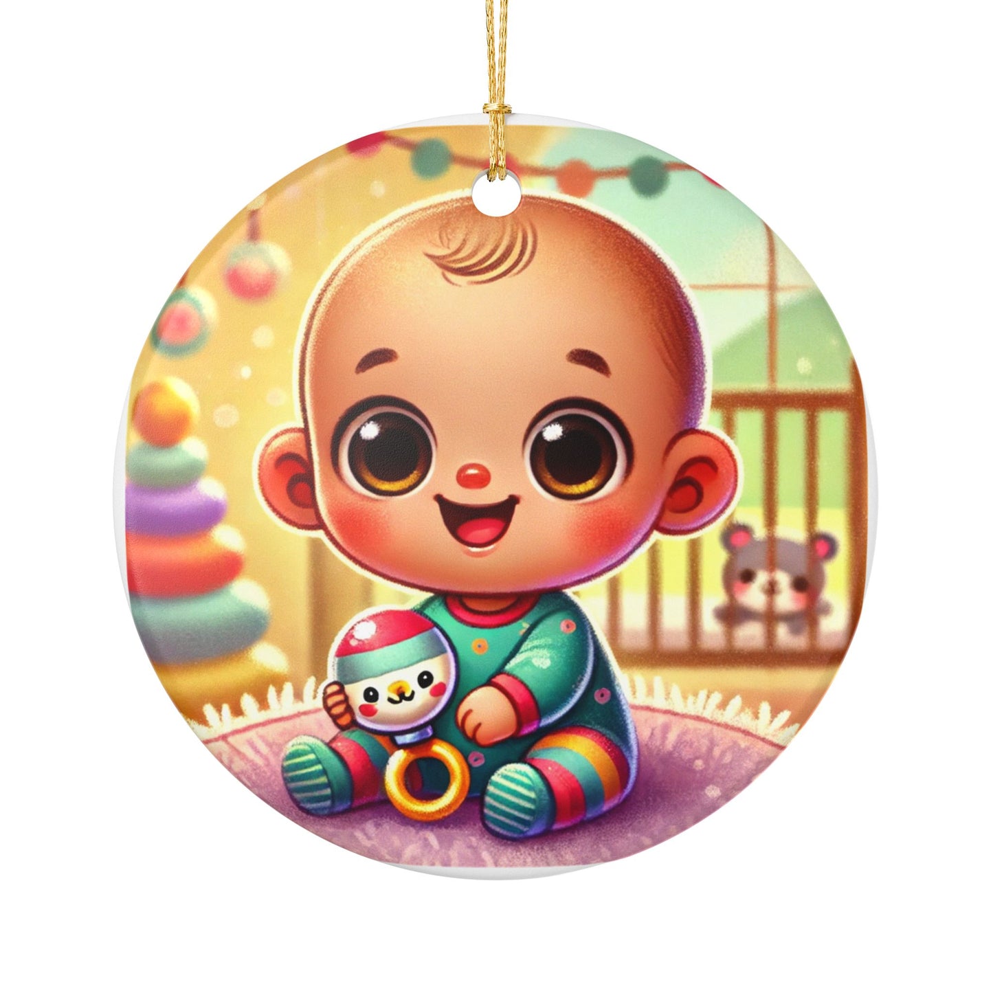Cheerful Baby Nursery Playroom Art Ceramic Ornament, Holiday Keepsake and Gift