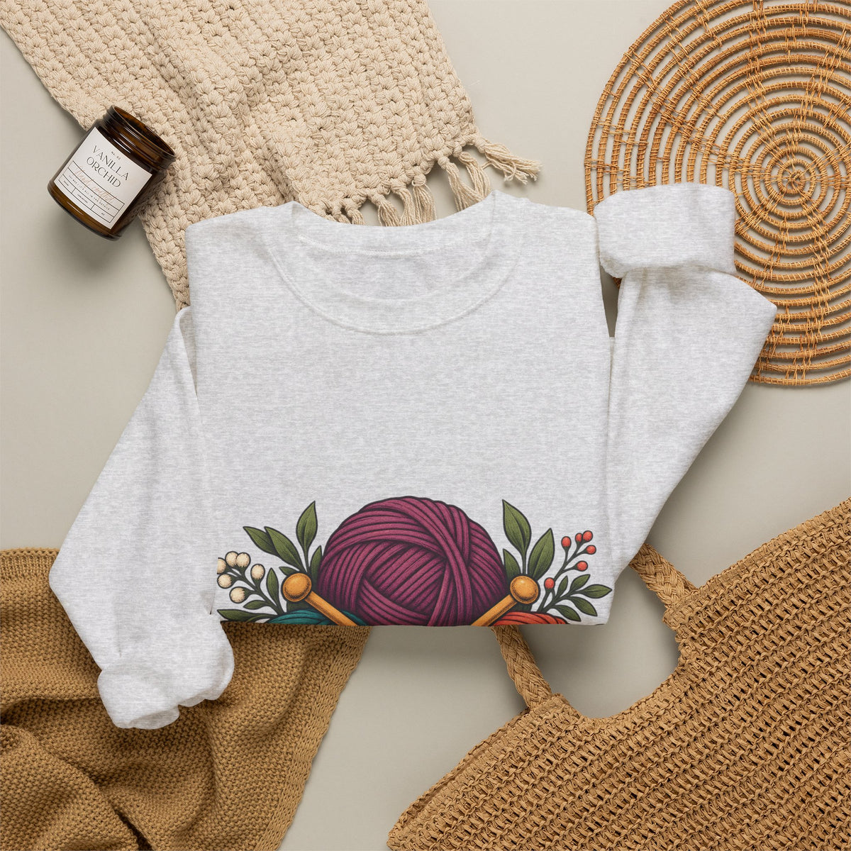 Retro Yarn and Knitting Botanical Art Sweatshirt