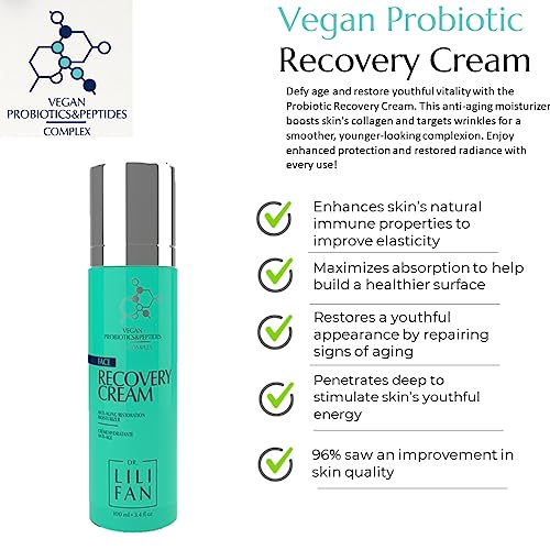 Dr Lili Fan Probiotic Recovery Cream: Vegan Probiotic, Anti-Aging Face Cream for Skin Renewal. Boosts Skin's Collagen and Targets Wrinkles. Prevents Acne. Standard Size - 1.7 fl oz.
