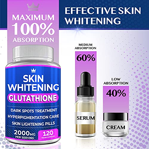 3 Pack Glutathione Whitening Pills - 120 Capsules 2000mg Glutathione - Effective Skin Lightening Supplement - Dark Spots, Melasma & Acne Scar Remover, Hyperpigmentation Treatment - Anti-Aging Antioxidant