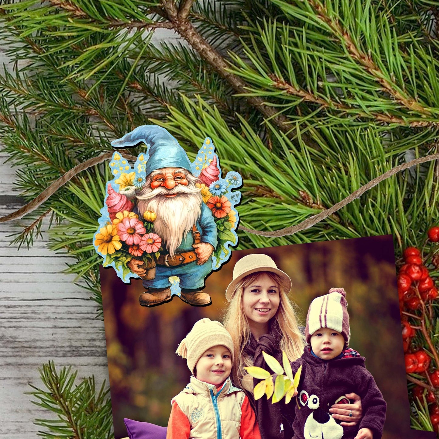 Garden Gnomes Clip-On Eco Wood Decorative Ornaments Set of 6 by G. Debrekht - Christmas Decor - 8090030C-S6
