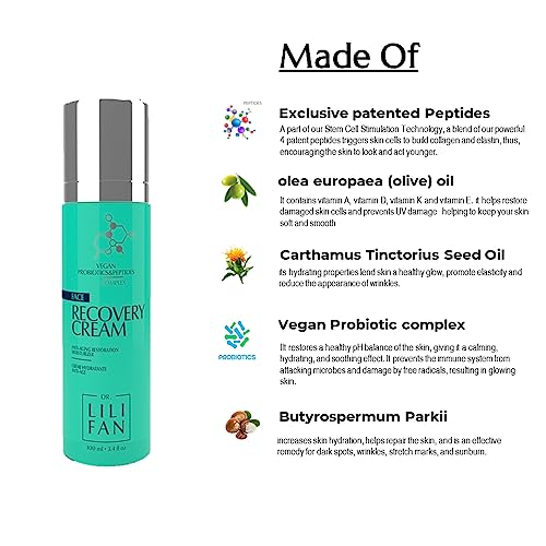 Dr Lili Fan Probiotic Recovery Cream: Vegan Probiotic, Anti-Aging Face Cream for Skin Renewal. Boosts Skin's Collagen and Targets Wrinkles. Prevents Acne. Standard Size - 1.7 fl oz.