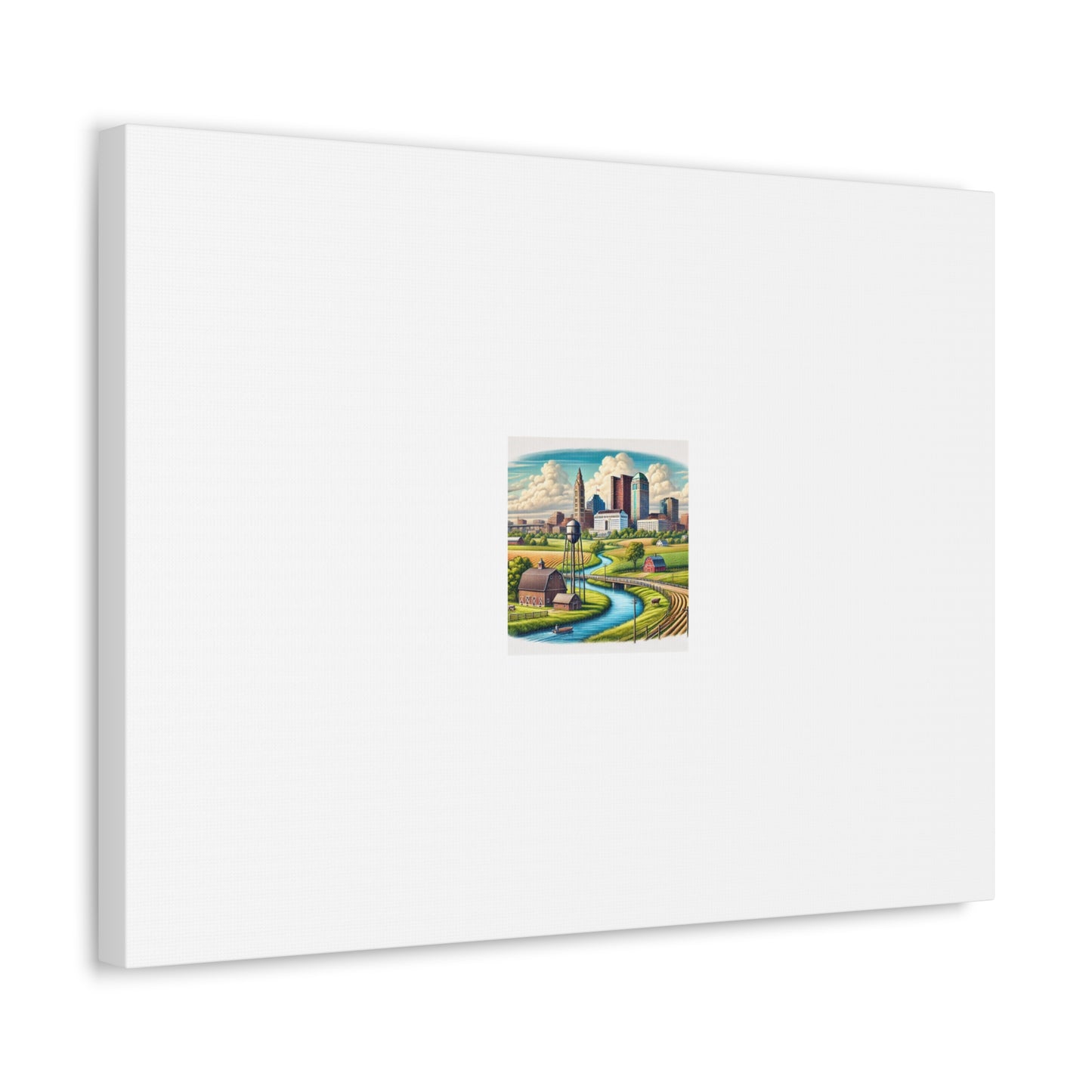 Rural River City Skyline Hometown Landscape Canvas Wall Art