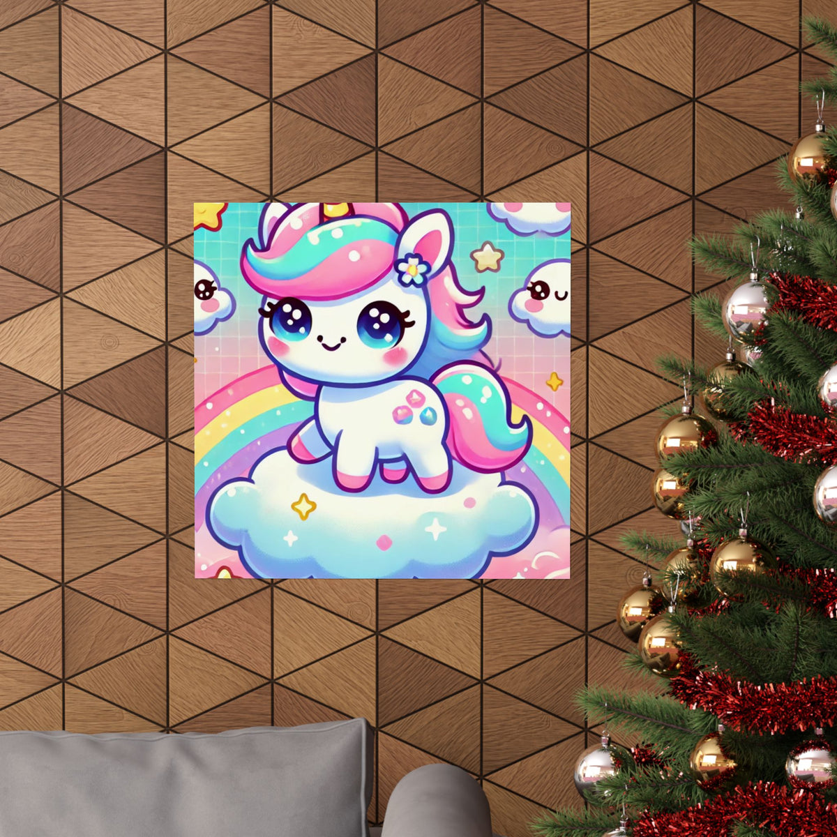 Pastel Rainbow Unicorn Cloud Kawaii Wall Art Poster