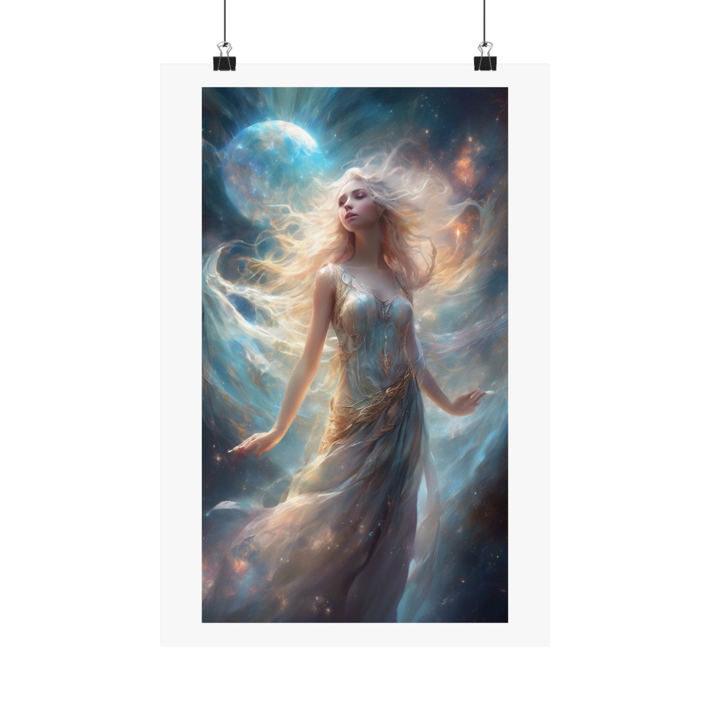 Moonlit Celestial Maiden Fantasy Portrait Poster