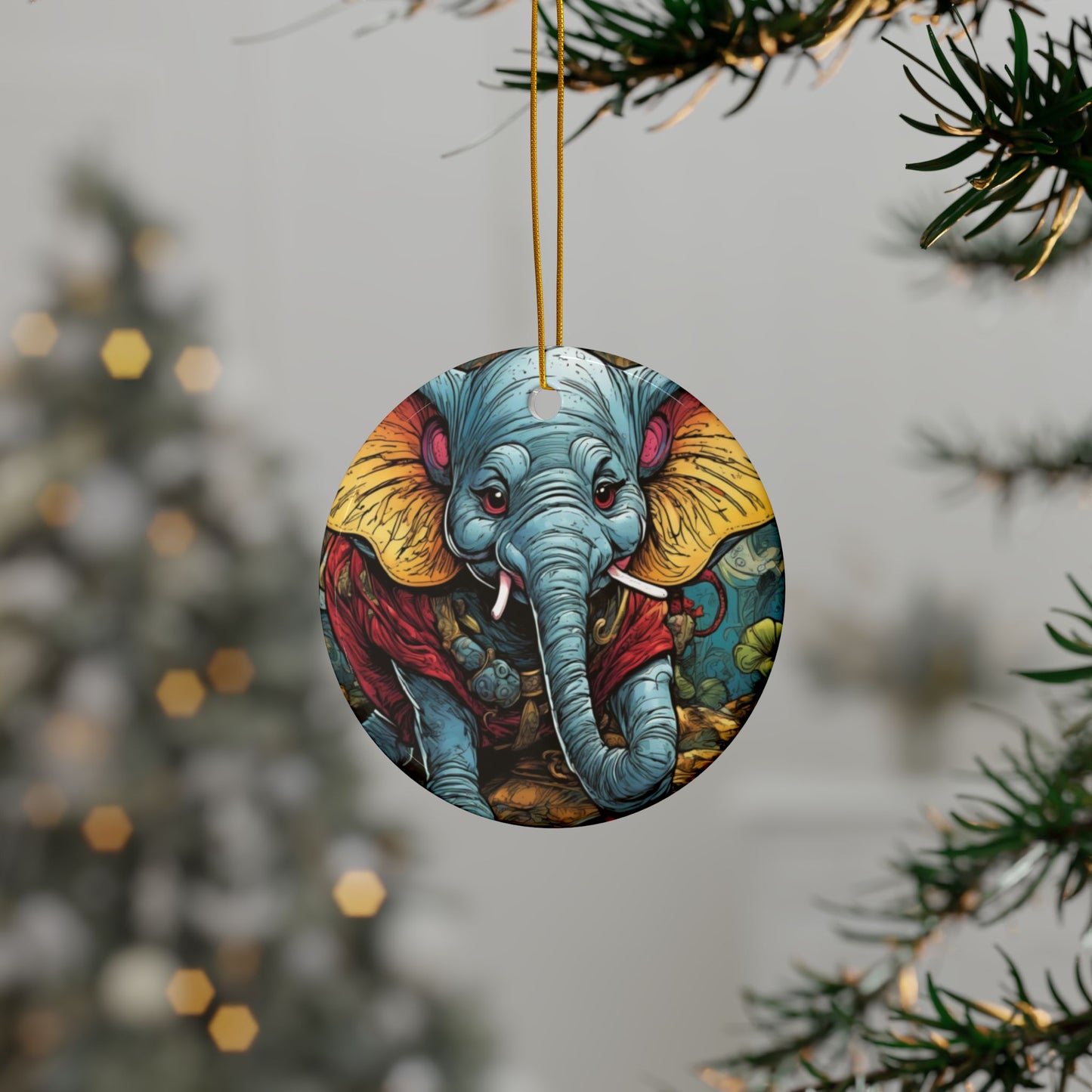 Colorful Elephant Garden Parade Ceramic Ornament, Holiday Keepsake and Gift