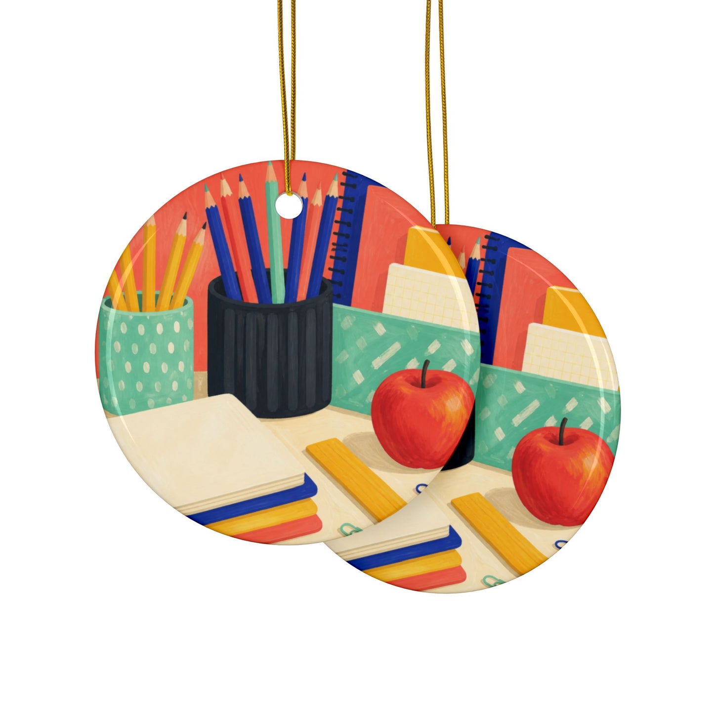 Colorful Teacher Desk Supplies Art Ceramic Ornament, Holiday Keepsake and Gift