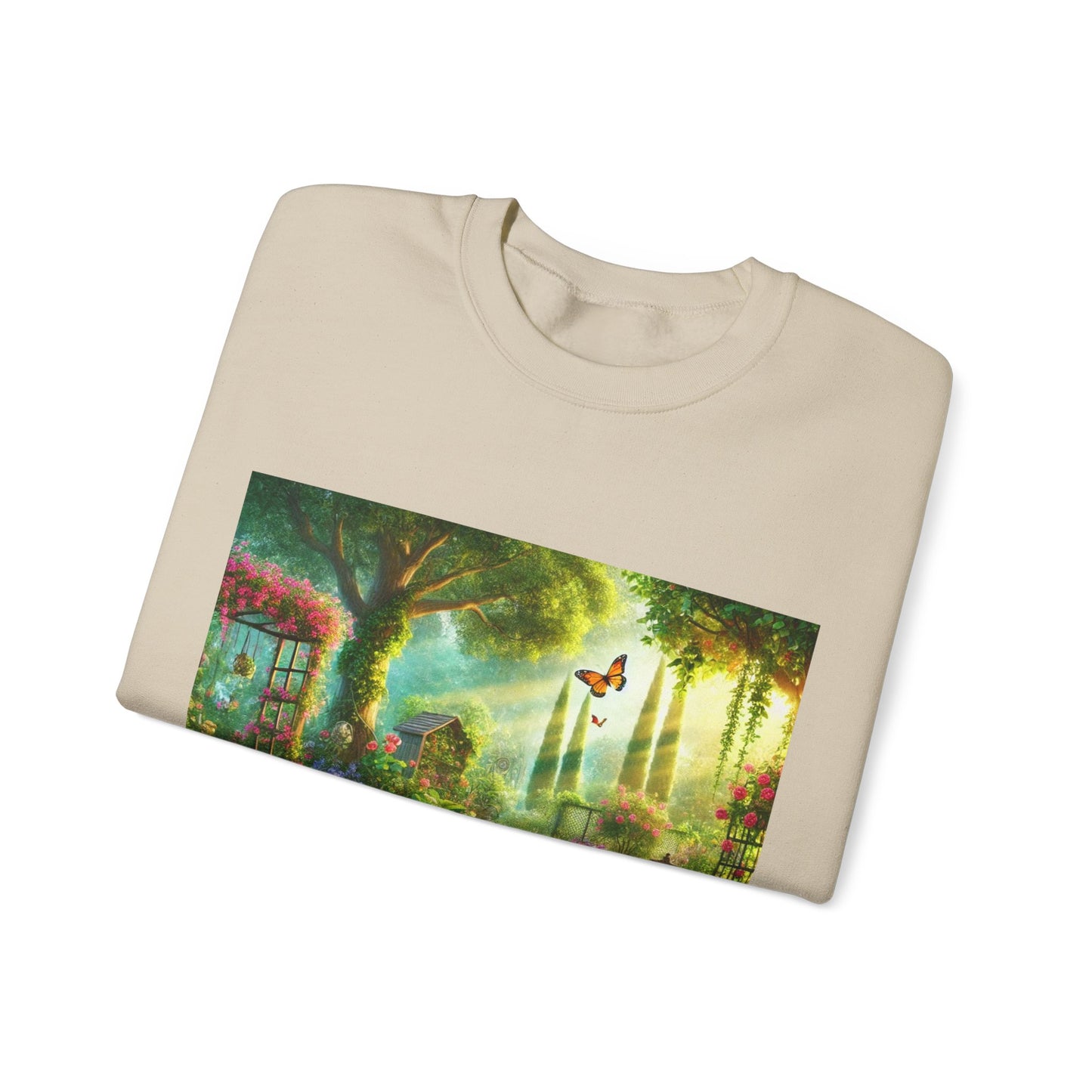 Sunlit Spring Flower Garden Bench Sweatshirt