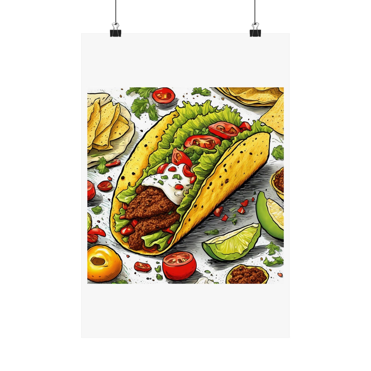 Bold Taco Illustration Foodie Gift Art Poster