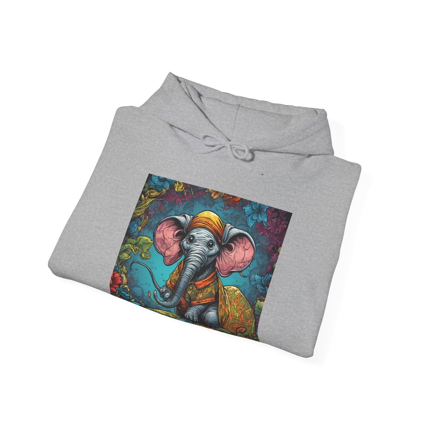 Colorful Storybook Elephant Floral Garden Art Hoodie