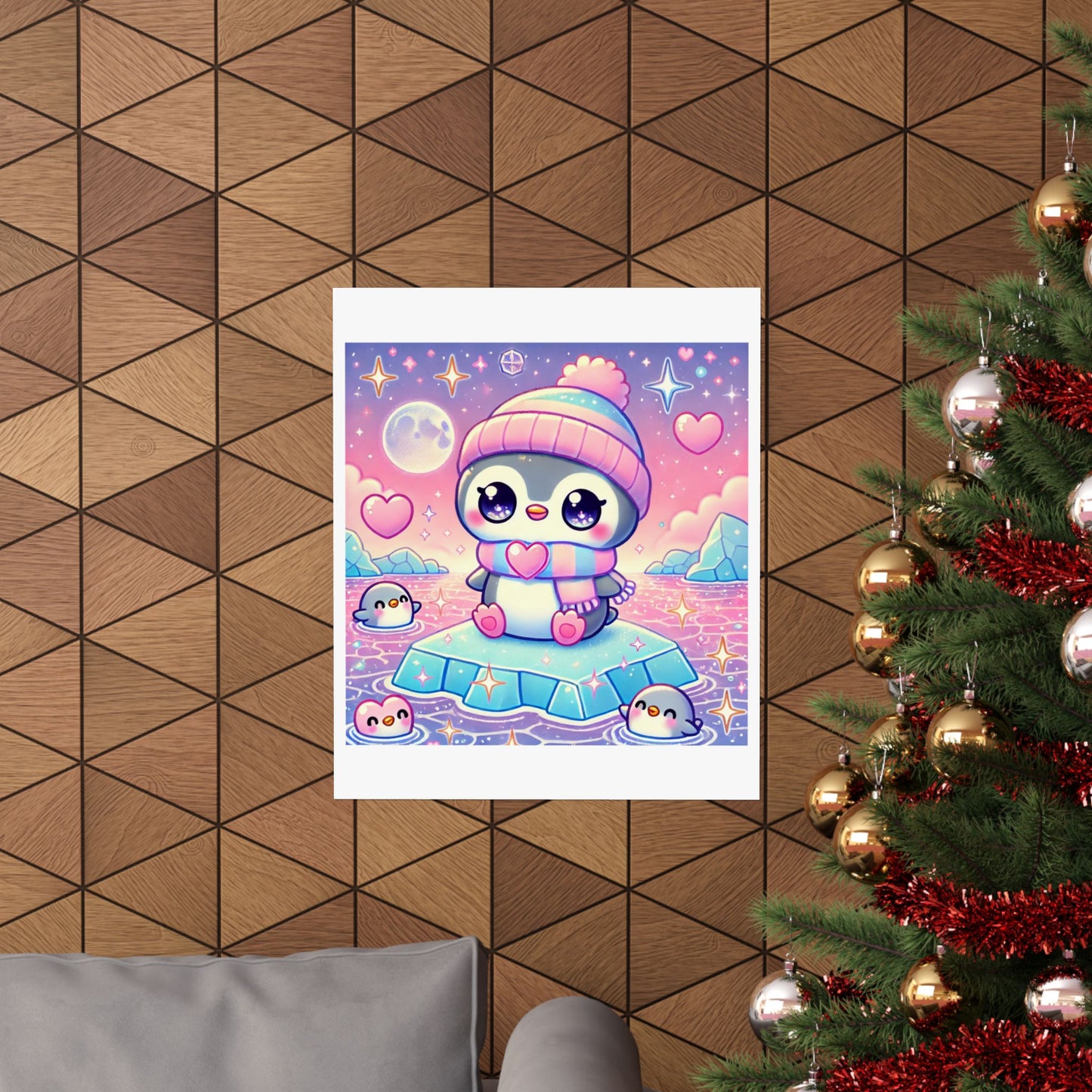 Cute Winter Penguin Ice Floe Kawaii Art Poster