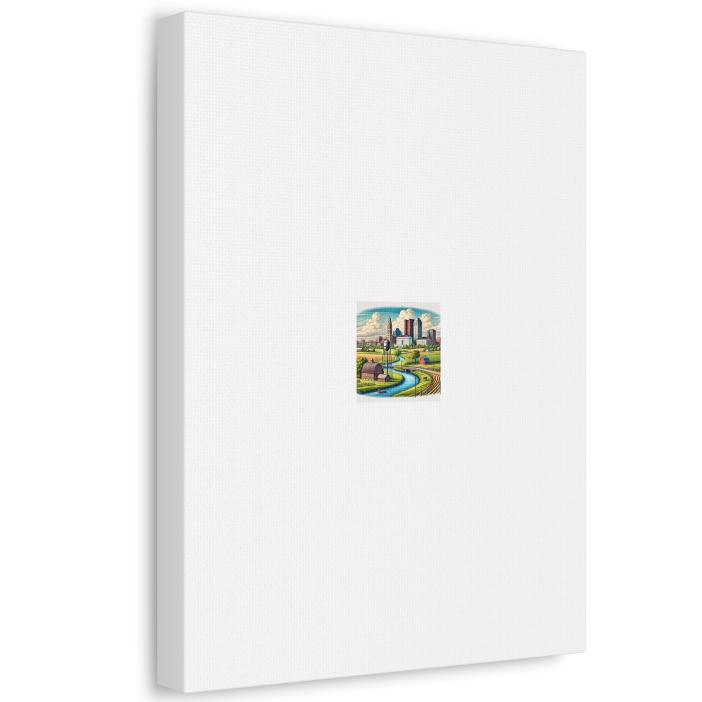Rural River City Skyline Hometown Landscape Canvas Wall Art